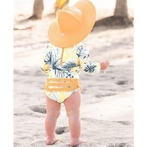 RuffleButts Toddler Tropical Floral Rash Guard One Piece Swimsuit Size 3-6Mo